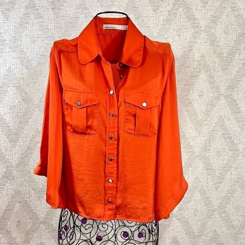 Karen Millen burnt orange collared button up with wide sleeves size 2
